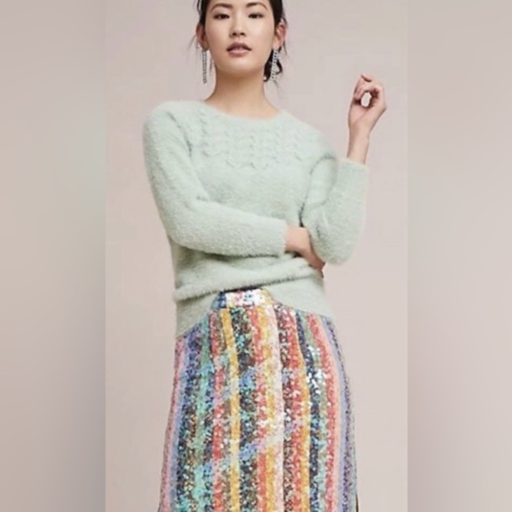 Anthropologie Rosie Neira Mint Green Fuzzy Sweater – XS. EUC
